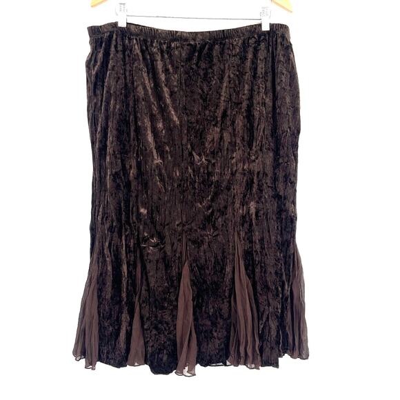 Velvet Chiffon Insert Midi Skirt XL Grunge Witch Chocolate Whimsigoth Boho Fairy - Picture 6 of 10